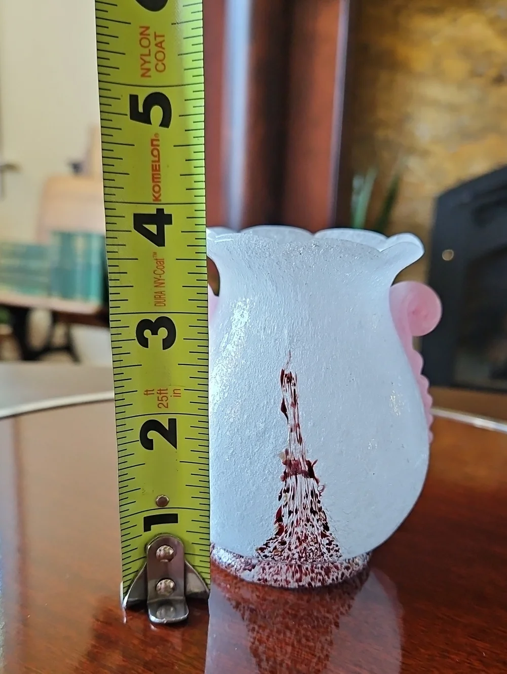 Rare 1940s Škrdlovice Czech Art Glass Pink Scroll Oxblood Vase Emanuel Beránek